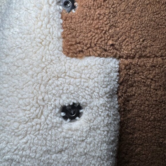 Steve Madden Willow Jacket Colorblock Brown Black Off-White Sherpa Size Large - Picture 8 of 9